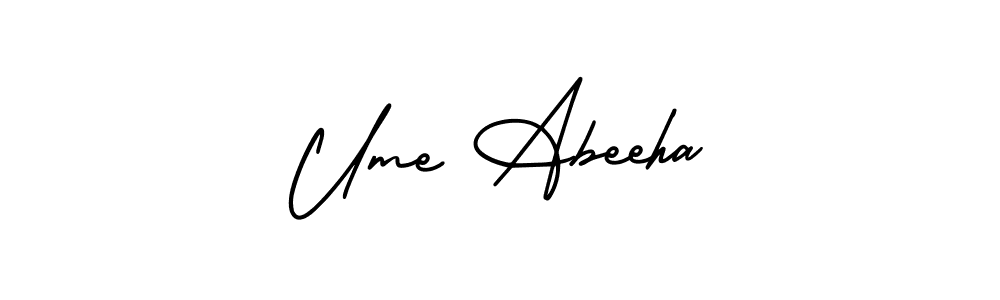 The best way (AmerikaSignatureDemo-Regular) to make a short signature is to pick only two or three words in your name. The name Ume Abeeha include a total of six letters. For converting this name. Ume Abeeha signature style 3 images and pictures png