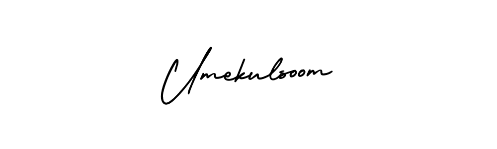 You should practise on your own different ways (AmerikaSignatureDemo-Regular) to write your name (Umekulsoom) in signature. don't let someone else do it for you. Umekulsoom signature style 3 images and pictures png