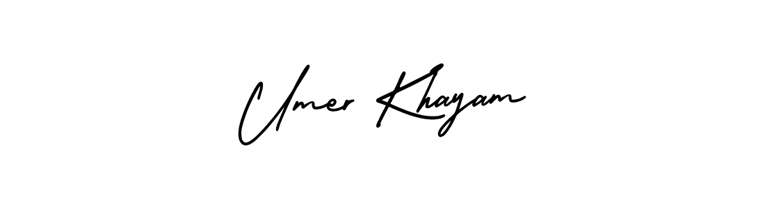This is the best signature style for the Umer Khayam name. Also you like these signature font (AmerikaSignatureDemo-Regular). Mix name signature. Umer Khayam signature style 3 images and pictures png