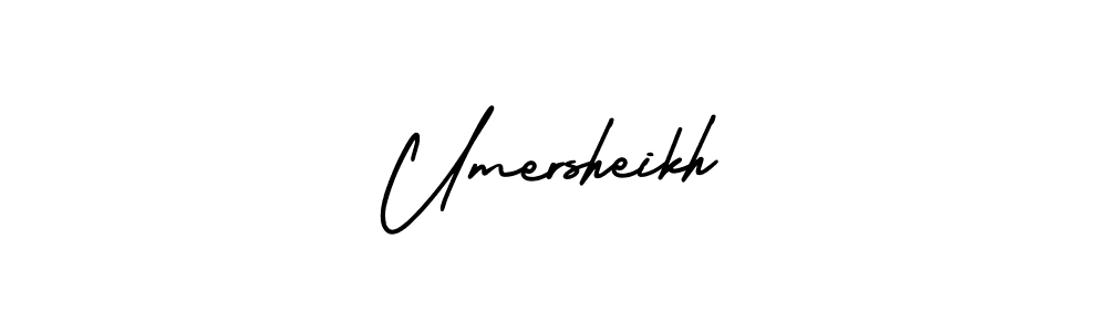 You should practise on your own different ways (AmerikaSignatureDemo-Regular) to write your name (Umersheikh) in signature. don't let someone else do it for you. Umersheikh signature style 3 images and pictures png