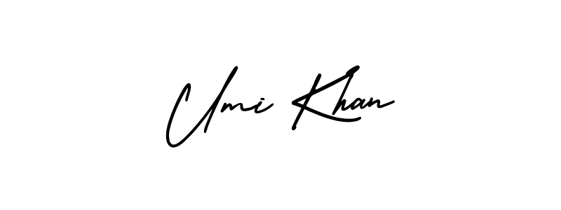 You should practise on your own different ways (AmerikaSignatureDemo-Regular) to write your name (Umi Khan) in signature. don't let someone else do it for you. Umi Khan signature style 3 images and pictures png