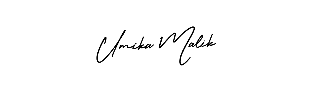 The best way (AmerikaSignatureDemo-Regular) to make a short signature is to pick only two or three words in your name. The name Umika Malik include a total of six letters. For converting this name. Umika Malik signature style 3 images and pictures png