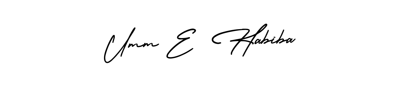 This is the best signature style for the Umm E  Habiba name. Also you like these signature font (AmerikaSignatureDemo-Regular). Mix name signature. Umm E  Habiba signature style 3 images and pictures png