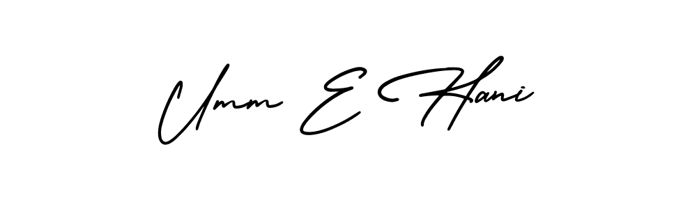 The best way (AmerikaSignatureDemo-Regular) to make a short signature is to pick only two or three words in your name. The name Umm E Hani include a total of six letters. For converting this name. Umm E Hani signature style 3 images and pictures png