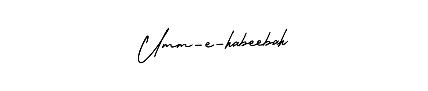 Also You can easily find your signature by using the search form. We will create Umm-e-habeebah name handwritten signature images for you free of cost using AmerikaSignatureDemo-Regular sign style. Umm-e-habeebah signature style 3 images and pictures png