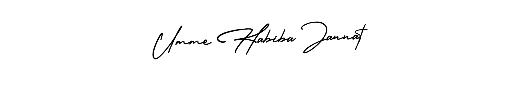 The best way (AmerikaSignatureDemo-Regular) to make a short signature is to pick only two or three words in your name. The name Umme Habiba Jannat include a total of six letters. For converting this name. Umme Habiba Jannat signature style 3 images and pictures png