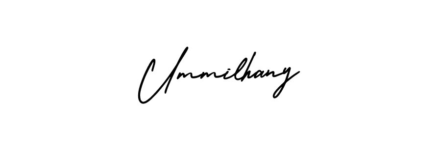 if you are searching for the best signature style for your name Ummilhany. so please give up your signature search. here we have designed multiple signature styles  using AmerikaSignatureDemo-Regular. Ummilhany signature style 3 images and pictures png
