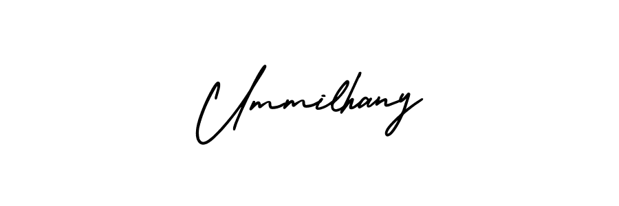 if you are searching for the best signature style for your name Ummilhany. so please give up your signature search. here we have designed multiple signature styles  using AmerikaSignatureDemo-Regular. Ummilhany signature style 3 images and pictures png