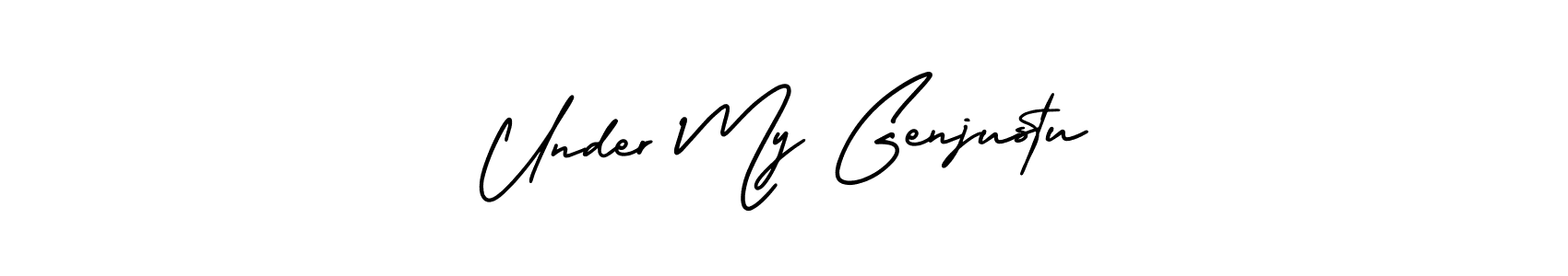 The best way (AmerikaSignatureDemo-Regular) to make a short signature is to pick only two or three words in your name. The name Under My Genjustu include a total of six letters. For converting this name. Under My Genjustu signature style 3 images and pictures png