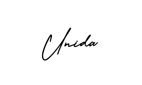 The best way (AmerikaSignatureDemo-Regular) to make a short signature is to pick only two or three words in your name. The name Unida include a total of six letters. For converting this name. Unida signature style 3 images and pictures png