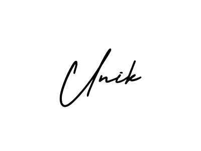 The best way (AmerikaSignatureDemo-Regular) to make a short signature is to pick only two or three words in your name. The name Unik include a total of six letters. For converting this name. Unik signature style 3 images and pictures png