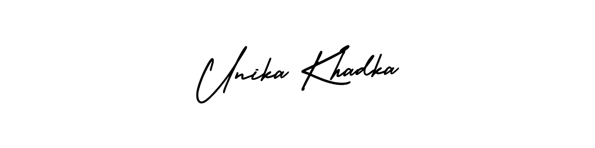 The best way (AmerikaSignatureDemo-Regular) to make a short signature is to pick only two or three words in your name. The name Unika Khadka include a total of six letters. For converting this name. Unika Khadka signature style 3 images and pictures png