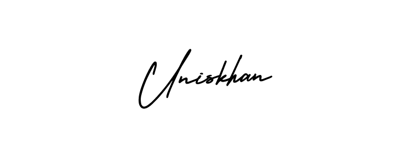 How to Draw Uniskhan signature style? AmerikaSignatureDemo-Regular is a latest design signature styles for name Uniskhan. Uniskhan signature style 3 images and pictures png