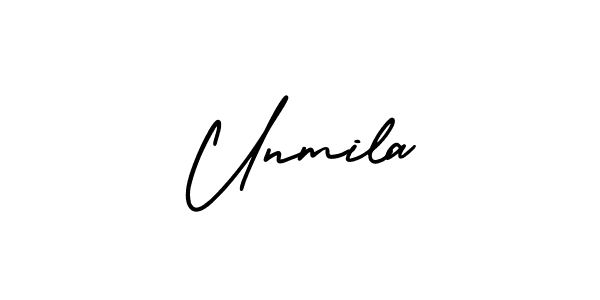 The best way (AmerikaSignatureDemo-Regular) to make a short signature is to pick only two or three words in your name. The name Unmila include a total of six letters. For converting this name. Unmila signature style 3 images and pictures png