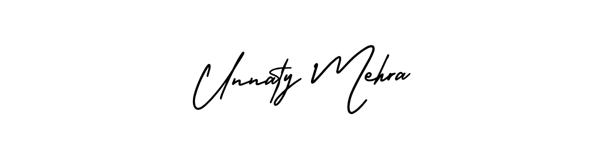 You should practise on your own different ways (AmerikaSignatureDemo-Regular) to write your name (Unnaty Mehra) in signature. don't let someone else do it for you. Unnaty Mehra signature style 3 images and pictures png