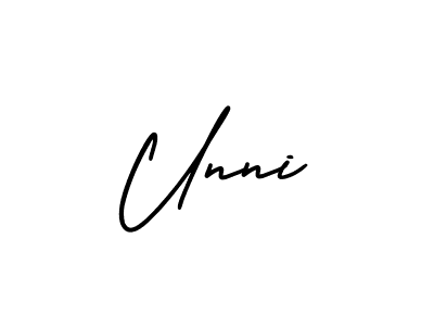 Unni stylish signature style. Best Handwritten Sign (AmerikaSignatureDemo-Regular) for my name. Handwritten Signature Collection Ideas for my name Unni. Unni signature style 3 images and pictures png