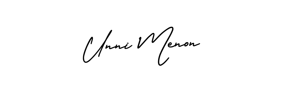 The best way (AmerikaSignatureDemo-Regular) to make a short signature is to pick only two or three words in your name. The name Unni Menon include a total of six letters. For converting this name. Unni Menon signature style 3 images and pictures png