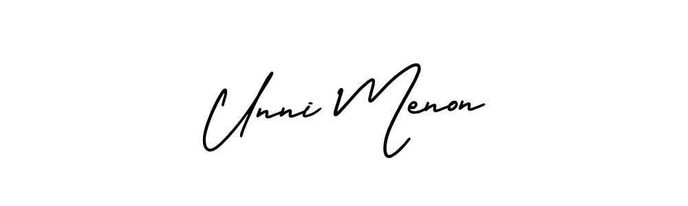 This is the best signature style for the Unni Menon name. Also you like these signature font (AmerikaSignatureDemo-Regular). Mix name signature. Unni Menon signature style 3 images and pictures png