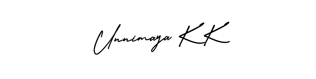 You should practise on your own different ways (AmerikaSignatureDemo-Regular) to write your name (Unnimaya K K) in signature. don't let someone else do it for you. Unnimaya K K signature style 3 images and pictures png