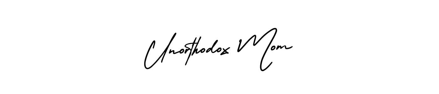 You should practise on your own different ways (AmerikaSignatureDemo-Regular) to write your name (Unorthodox Mom) in signature. don't let someone else do it for you. Unorthodox Mom signature style 3 images and pictures png