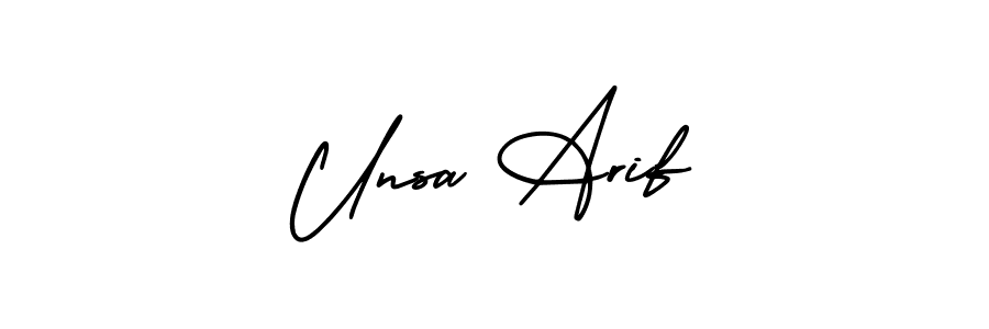 The best way (AmerikaSignatureDemo-Regular) to make a short signature is to pick only two or three words in your name. The name Unsa Arif include a total of six letters. For converting this name. Unsa Arif signature style 3 images and pictures png