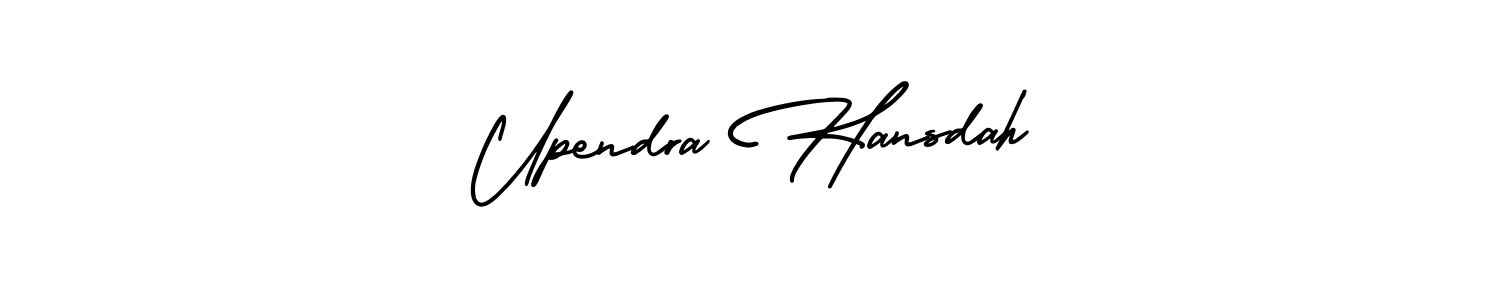 The best way (AmerikaSignatureDemo-Regular) to make a short signature is to pick only two or three words in your name. The name Upendra Hansdah include a total of six letters. For converting this name. Upendra Hansdah signature style 3 images and pictures png