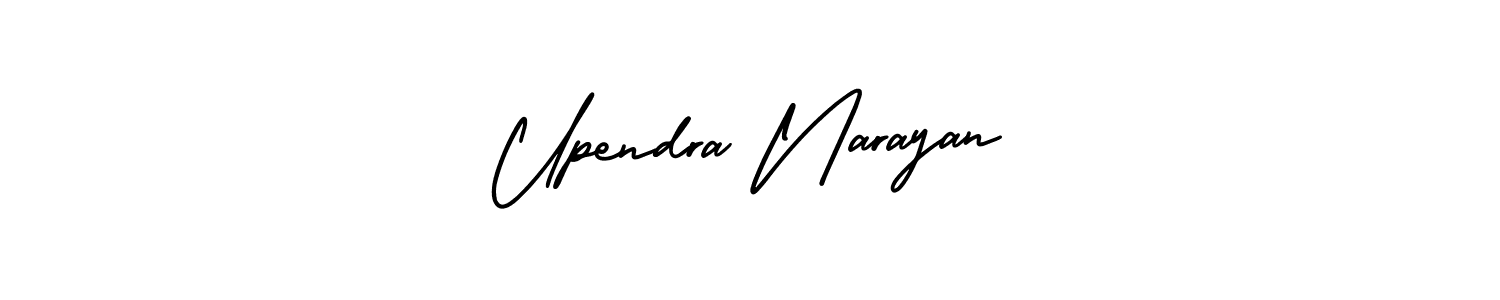 The best way (AmerikaSignatureDemo-Regular) to make a short signature is to pick only two or three words in your name. The name Upendra Narayan include a total of six letters. For converting this name. Upendra Narayan signature style 3 images and pictures png