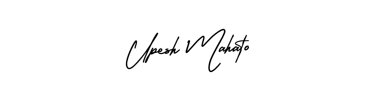The best way (AmerikaSignatureDemo-Regular) to make a short signature is to pick only two or three words in your name. The name Upesh Mahato include a total of six letters. For converting this name. Upesh Mahato signature style 3 images and pictures png