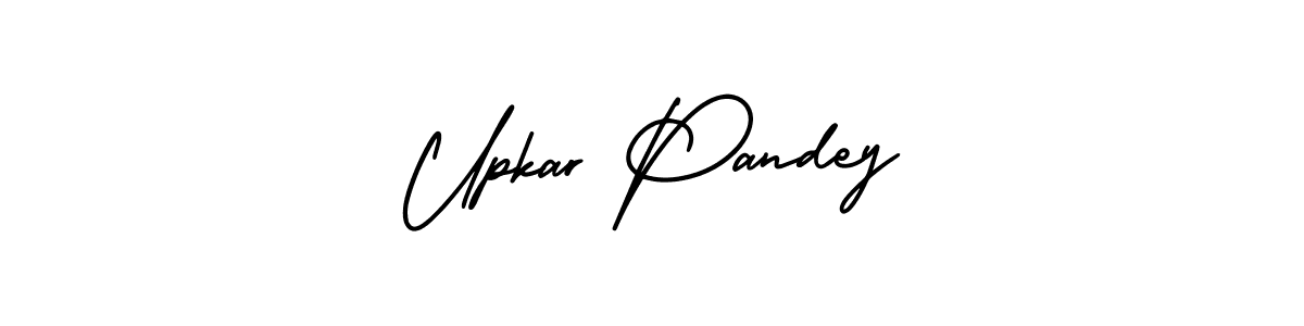 You should practise on your own different ways (AmerikaSignatureDemo-Regular) to write your name (Upkar Pandey) in signature. don't let someone else do it for you. Upkar Pandey signature style 3 images and pictures png