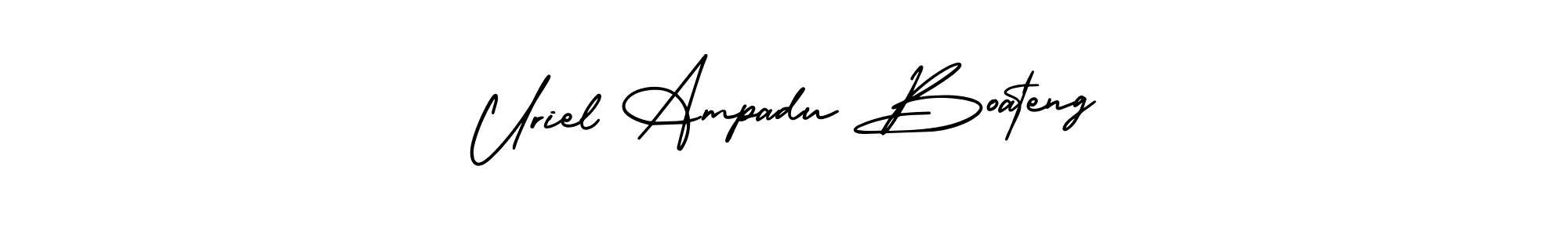 The best way (AmerikaSignatureDemo-Regular) to make a short signature is to pick only two or three words in your name. The name Uriel Ampadu Boateng include a total of six letters. For converting this name. Uriel Ampadu Boateng signature style 3 images and pictures png