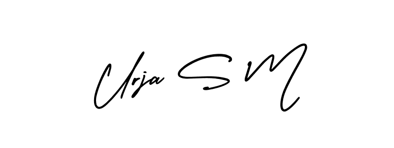 This is the best signature style for the Urja S M name. Also you like these signature font (AmerikaSignatureDemo-Regular). Mix name signature. Urja S M signature style 3 images and pictures png