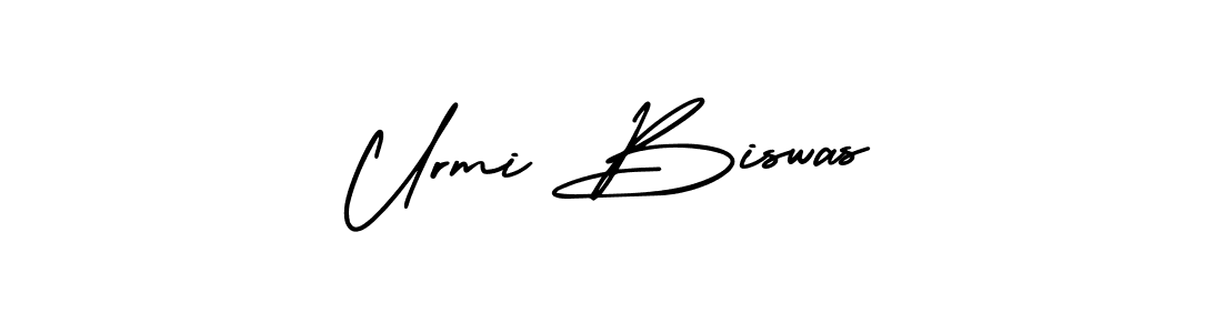 The best way (AmerikaSignatureDemo-Regular) to make a short signature is to pick only two or three words in your name. The name Urmi Biswas include a total of six letters. For converting this name. Urmi Biswas signature style 3 images and pictures png