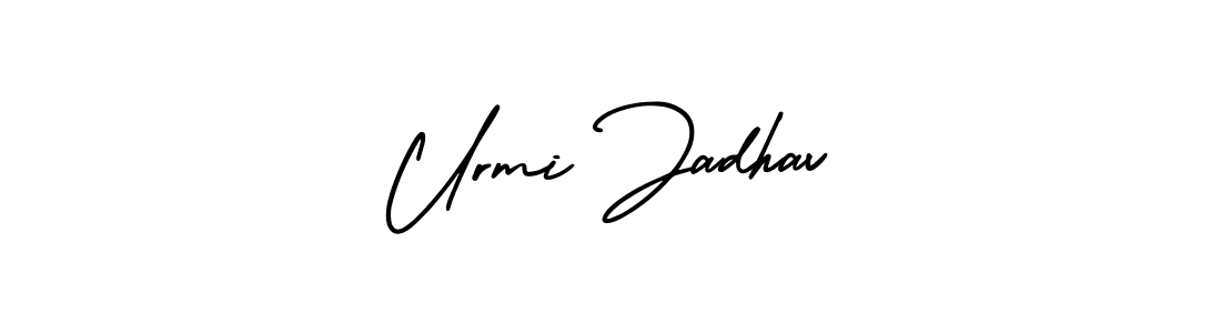 You should practise on your own different ways (AmerikaSignatureDemo-Regular) to write your name (Urmi Jadhav) in signature. don't let someone else do it for you. Urmi Jadhav signature style 3 images and pictures png