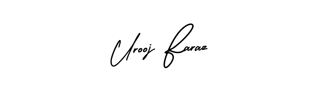 You should practise on your own different ways (AmerikaSignatureDemo-Regular) to write your name (Urooj Faraz) in signature. don't let someone else do it for you. Urooj Faraz signature style 3 images and pictures png