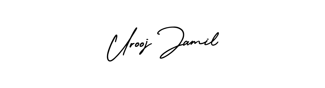 You should practise on your own different ways (AmerikaSignatureDemo-Regular) to write your name (Urooj Jamil) in signature. don't let someone else do it for you. Urooj Jamil signature style 3 images and pictures png