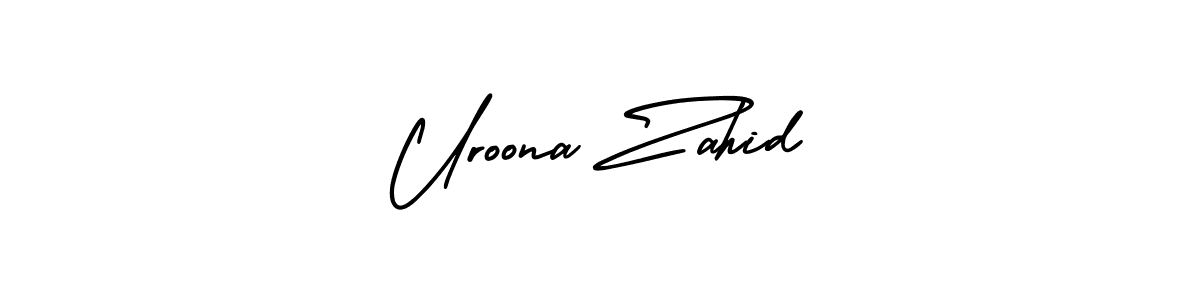 The best way (AmerikaSignatureDemo-Regular) to make a short signature is to pick only two or three words in your name. The name Uroona Zahid include a total of six letters. For converting this name. Uroona Zahid signature style 3 images and pictures png