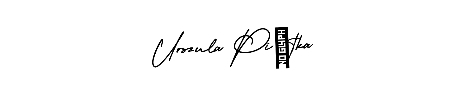The best way (AmerikaSignatureDemo-Regular) to make a short signature is to pick only two or three words in your name. The name Urszula Piętka include a total of six letters. For converting this name. Urszula Piętka signature style 3 images and pictures png