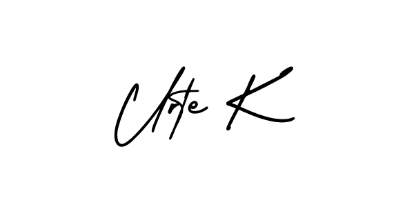 if you are searching for the best signature style for your name Urte K. so please give up your signature search. here we have designed multiple signature styles  using AmerikaSignatureDemo-Regular. Urte K signature style 3 images and pictures png