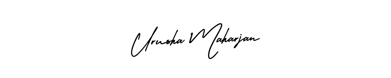 The best way (AmerikaSignatureDemo-Regular) to make a short signature is to pick only two or three words in your name. The name Urusha Maharjan include a total of six letters. For converting this name. Urusha Maharjan signature style 3 images and pictures png