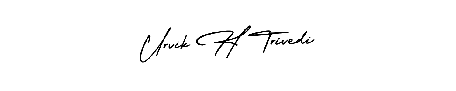 This is the best signature style for the Urvik H Trivedi name. Also you like these signature font (AmerikaSignatureDemo-Regular). Mix name signature. Urvik H Trivedi signature style 3 images and pictures png