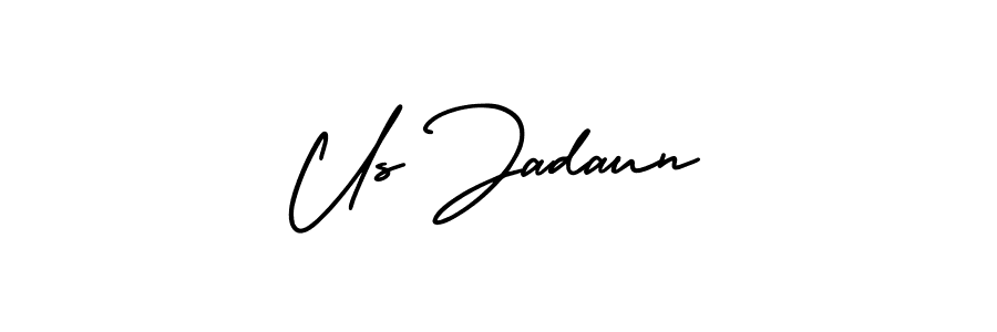 The best way (AmerikaSignatureDemo-Regular) to make a short signature is to pick only two or three words in your name. The name Us Jadaun include a total of six letters. For converting this name. Us Jadaun signature style 3 images and pictures png