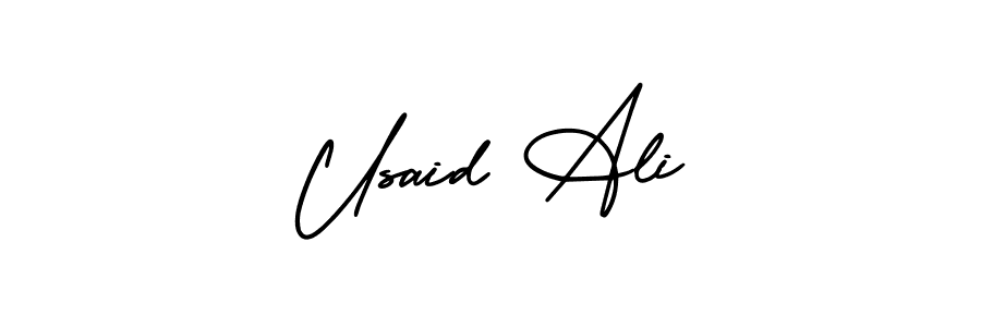 Also You can easily find your signature by using the search form. We will create Usaid Ali name handwritten signature images for you free of cost using AmerikaSignatureDemo-Regular sign style. Usaid Ali signature style 3 images and pictures png