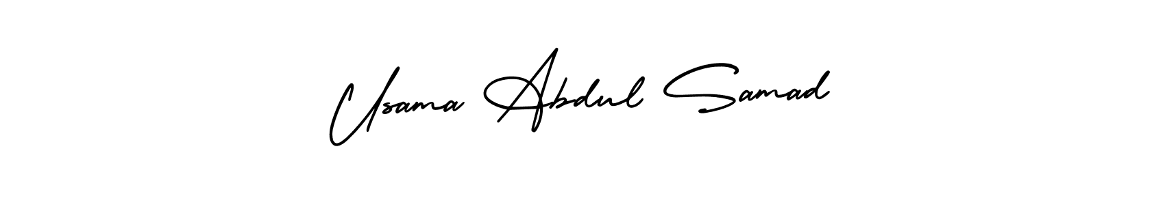 The best way (AmerikaSignatureDemo-Regular) to make a short signature is to pick only two or three words in your name. The name Usama Abdul Samad include a total of six letters. For converting this name. Usama Abdul Samad signature style 3 images and pictures png