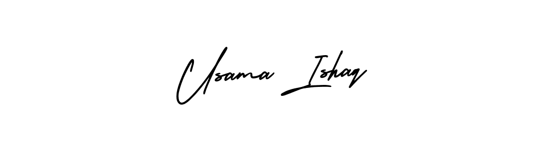 This is the best signature style for the Usama Ishaq name. Also you like these signature font (AmerikaSignatureDemo-Regular). Mix name signature. Usama Ishaq signature style 3 images and pictures png