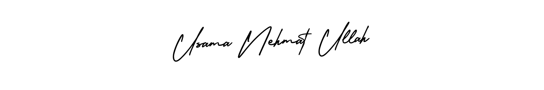 You should practise on your own different ways (AmerikaSignatureDemo-Regular) to write your name (Usama Nehmat Ullah) in signature. don't let someone else do it for you. Usama Nehmat Ullah signature style 3 images and pictures png