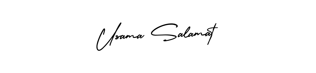 The best way (AmerikaSignatureDemo-Regular) to make a short signature is to pick only two or three words in your name. The name Usama Salamat include a total of six letters. For converting this name. Usama Salamat signature style 3 images and pictures png