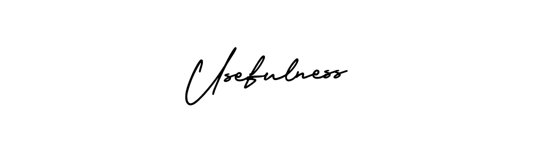The best way (AmerikaSignatureDemo-Regular) to make a short signature is to pick only two or three words in your name. The name Usefulness  include a total of six letters. For converting this name. Usefulness  signature style 3 images and pictures png