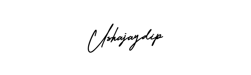 You should practise on your own different ways (AmerikaSignatureDemo-Regular) to write your name (Ushajaydip) in signature. don't let someone else do it for you. Ushajaydip signature style 3 images and pictures png