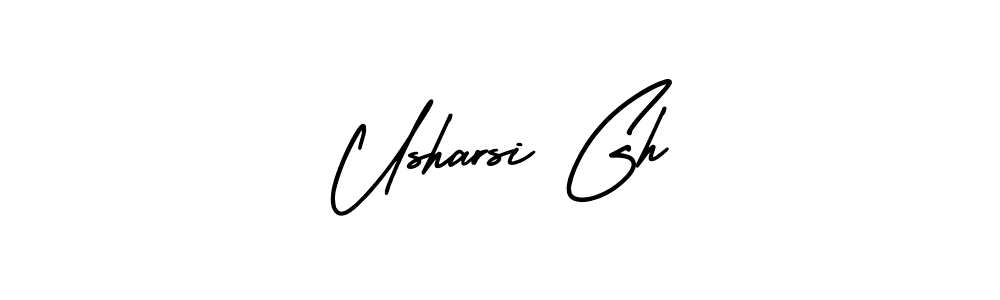 if you are searching for the best signature style for your name Usharsi Gh. so please give up your signature search. here we have designed multiple signature styles  using AmerikaSignatureDemo-Regular. Usharsi Gh signature style 3 images and pictures png