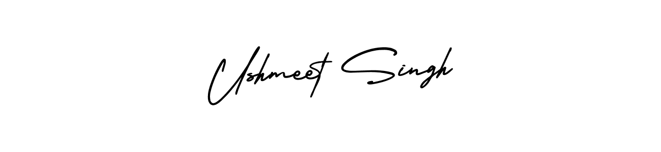 This is the best signature style for the Ushmeet Singh name. Also you like these signature font (AmerikaSignatureDemo-Regular). Mix name signature. Ushmeet Singh signature style 3 images and pictures png
